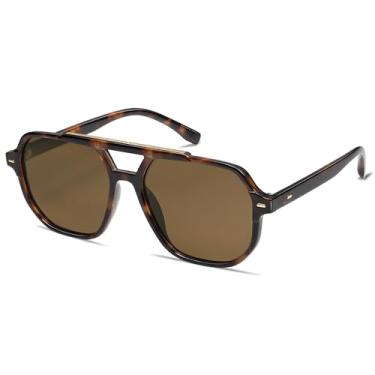 Imagem de SOJOS Óculos de sol retrô moderno aviador polarizado masculino feminino vintage anos 70 quadrado elegante armação óculos de sol SJ2283, Tartaruga/marrom, 56-16-140