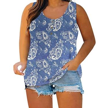 Imagem de Camiseta regata feminina plus size de verão cor sólida sem mangas casual com botões fofos roupas regatas, - Azul, 5G Plus Size