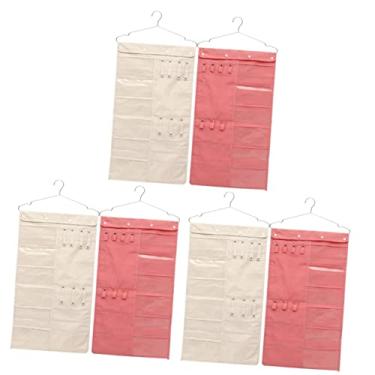 Imagem de 6 peças saco de armazenamento porta-joias pendurado porta-joias brincos pendurados na parede suporte para colar porta-joias dupla face joias da moda decorações dupla face algodão infantil/685