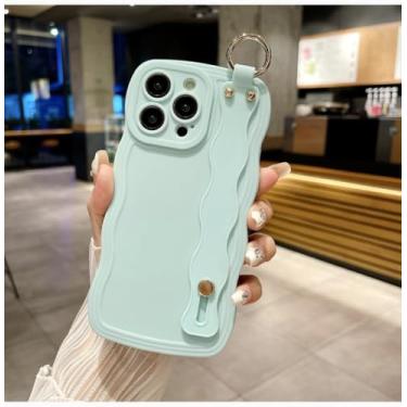 Imagem de Capa de telefone com corrente de anel de pulso Frosting Wave para Samsung A55 A23 A53 A34 5g A31 Galaxy S23 S22 S24 Capa traseira de proteção ultramacia, pulseira azul celeste, A24 4G A25 5G