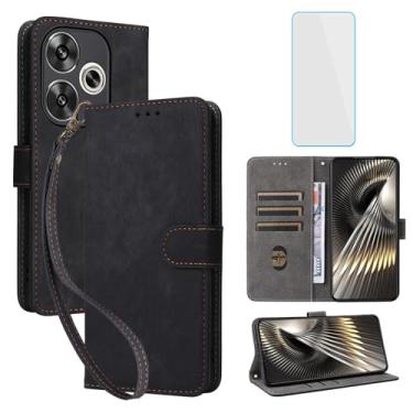 Imagem de IUQXU Capa carteira para celular Xiaomi Poco F6 5G com protetor de tela [bloqueio RFID] couro flip suporte para cartão de pulso mulheres homens capa de celular para Xiaomi Redmi Turbo 3 5G PocoF6