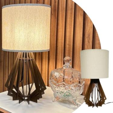 Imagem de Abajur Luminária Mesa Hana 40 Cm Quarto Decoração Com Fiação Bivolt 110/220V Com Cúpula Cor Clara Base Madeira MDF