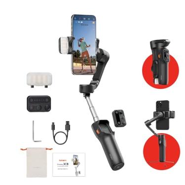Imagem de hohem Estabilizador gimbal iSteady x3 para iPhone, estabilizador de rastreador de IA, cardan dobrável para smartphone de 3 eixos com luz de preenchimento de 3 cores, controle remoto removível, tripé