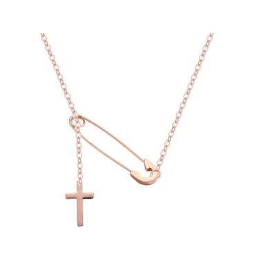 Imagem de Colar de alfinete de segurança, pequeno, delicado cruz, colar com clipe de papel, clipe de papel, cruz Y, colar para mulheres e homens, joias de presente, Metal, Sem Pedra Preciosa