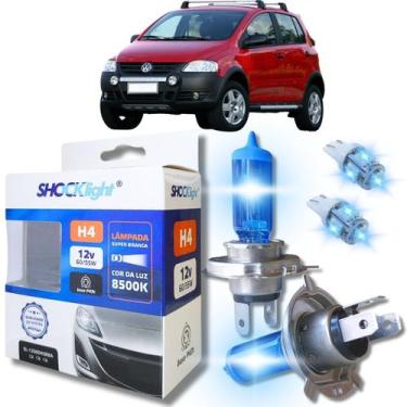 Imagem de Kit par lâmpadas super branca conector h4 8500k shocklight + par leds 