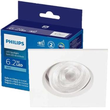 Imagem de Kit 3 Spot Led Philips Quadrado Embutir 6.2w Luz Quente 2700K