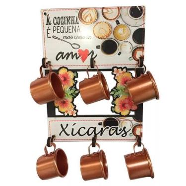 Imagem de Suporte Organizador Vazado 6 Canecas De Café Alumínio Cobre - Retrofen