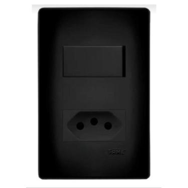 Imagem de Conjunto Fame Habitat Black - Interruptor Simples 16A, Tomada 2P+T 10A