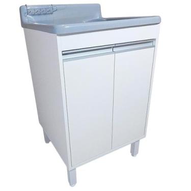 Imagem de Tanque Lavanderia Fibra 45L Com Gabinete em MDF Para Torneira de Mesa 