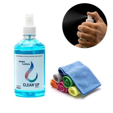 Imagem de Kit 1Spray 500ml Limpa Lentes Óculos Tela Tv Celular  + 10 Lenço Mágic