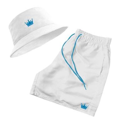 Imagem de Short Praia + Chapeu Bucket Hat Masculino Branco com Azul - MP Moda Ma