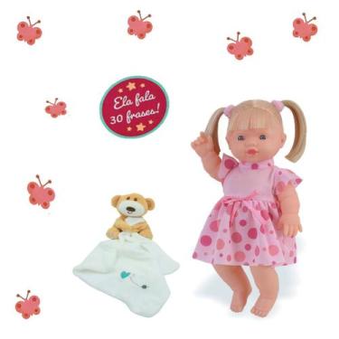 Imagem de Boneca Baby Fala 30 Frases Menina + Naninha Ursinho Ninar - Adijomar