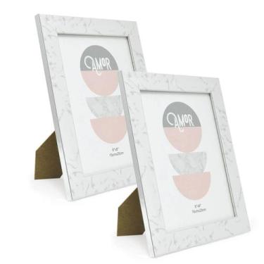 Imagem de Kit 2 Porta Retrato Dourado/Mármore Branco 15X20Cm - Livon, PRATA