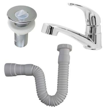 Imagem de Torneira ABS Lavatório + Válvula ABS + Sifão Universal - Montelar Acab
