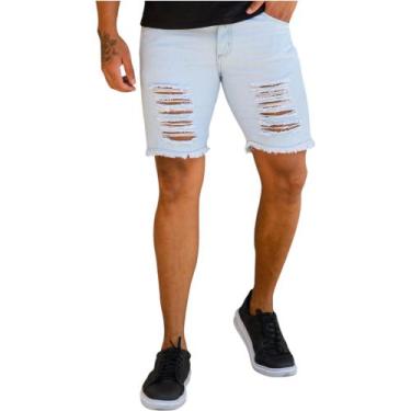 Imagem de Bermuda Jeans Clara Masculina Curta Rasgada Destroyed - Volgue, Jeans 