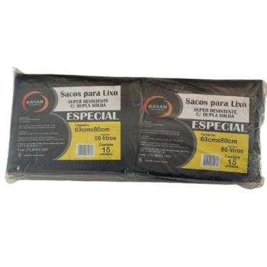 Imagem de Saco para lixo 50 Litros - Reforçado - Fardo com 10 pacotes - BASAM