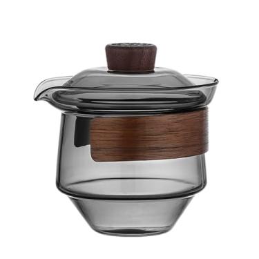 Imagem de Xícara de chá de vidro Kung Fu Gai Wan tradicional Gongfu composta por xícara, pires e tigela de tampa, conjunto de bule de chá portátil para presente (cinza)