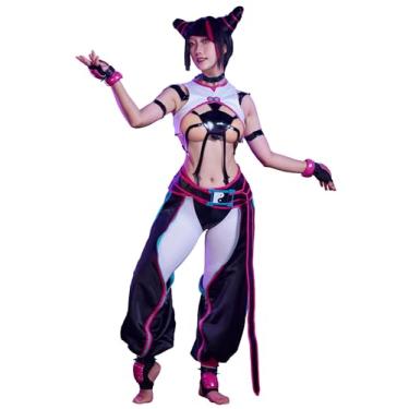 Imagem de Micotaku Street Fighter 6 Fantasia feminina oficialmente licenciada por Juri Han cosplay conjunto completo de fantasia de Halloween, rosa, P