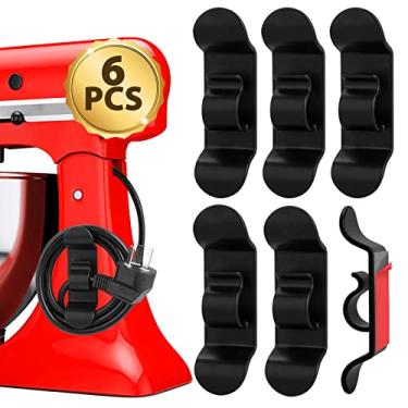 Imagem de Organizador de cabos para eletrodomésticos de cozinha, 6 peças de enrolador de cabos pretos para enrolador de cabo, envoltórios de utensílios de cozinha para eletrodomésticos autoadesivo no misturador, cafeteira, fritadeira a ar, panela de pressão, torradeira