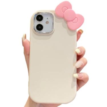 Imagem de NATEROSO Capa para iPhone 12/12 Pro com lindo design de laço 3D, silicone líquido fino, 3 camadas, borracha de gel macio, à prova de choque, capa protetora de TPU para mulheres e meninas (branca)