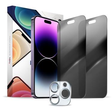 Imagem de homy Kit protetor de tela de privacidade premium para iPhone 14 Pro Max de 6,7 polegadas [2 unidades] feito de polímero de cerâmica fosca, compatível com capas, 9H. Bônus: capa de lente da câmera