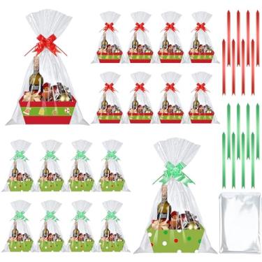 Imagem de Cholemy Kit vazio de 24 cestas de presente de Natal, inclui 8 bandejas Kraft Market, 8 sacos e 8 laços, cinto de elfo de Natal, cestas de papelão para presentes, vazias com alças (doces de Natal)