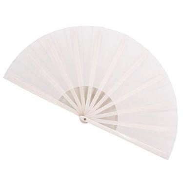Imagem de STHUAHE Fãs grandes dobráveis para fãs de rave de mão fãs de festival para mulheres e homens, leque de bambu japonês chinês ventilador dobrável de mão para festival de música, EDM, apresentação, presentes, festa, decoração (branco)
