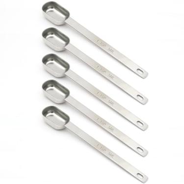 Imagem de BERYLER 5 peças, 1 colher de chá (1/3 colher de sopa, 5 ml) colher de medição única, cabo longo de aço inoxidável, apenas colheres de chá individuais