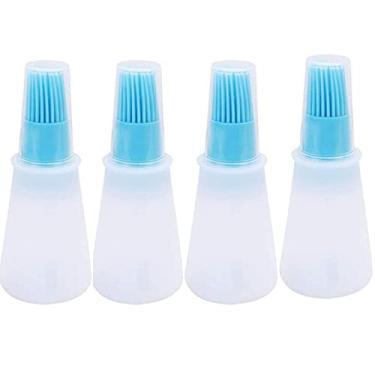 Imagem de Escova para garrafa de óleo de silicone, pincéis para churrasco/pastelaria, grelha de cozimento de silicone, óleo de pastelaria, mel/molho (4 peças, azul)