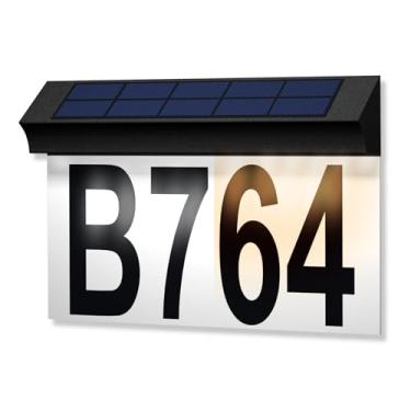 Imagem de Números de casa, placas de LED alimentadas por energia solar, luzes digitais luminosas para casa e quintal, inclui 3 conjuntos de números e 26 letras (interruptor de cor fria + quente)
