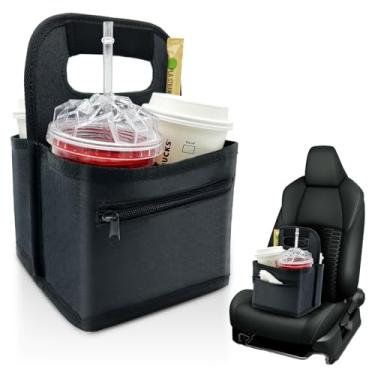 Imagem de Vethers Porta-copos ou latas de café reutilizáveis, suporte de copo para viagem, bolsa de mão com 2 bolsos organizadores para bebidas quentes e frias, para entrega e retirada (neoprene preto)