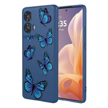 Imagem de HTXWXJC Capa de celular para Moto Edge 50 Fusion, Motorola Edge 50 Fusion, à prova de choque, flexível, amortecedor, capa macia de TPU com estampa de borboleta para Motorola Edge 50 Fusion Blue