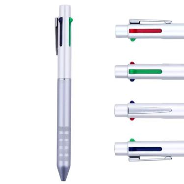 Imagem de Caneta esferográfica multicolorida DunBong (branca) 4 em 1 caneta multifuncional com preto, azul, vermelho, verde, gel metálico, Branco