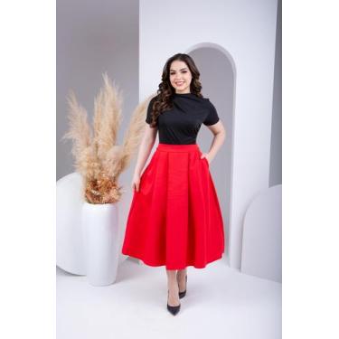 Imagem de Saia Feminina Alfaiataria Midi Solta Plissada Com Forro - Monarca, Ver