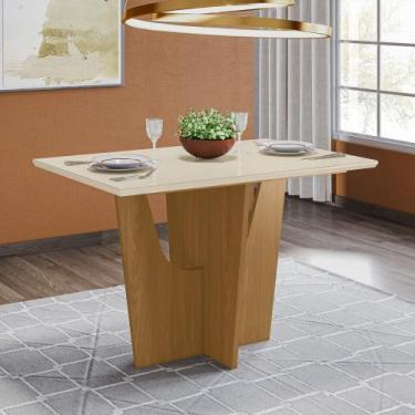 Imagem de Mesa de Jantar Tampo MDF com Vidro 120cm Danielly Henn, Nature com Off