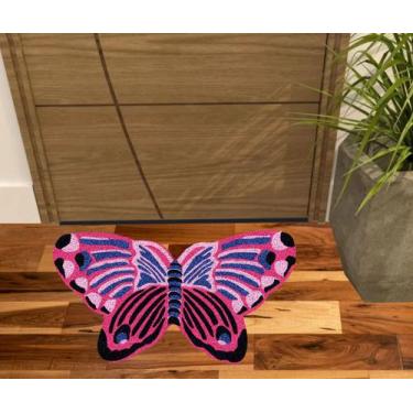 Imagem de Tapete capacho borboleta, rosa e roxo medida porta. - ZAP TAPETES