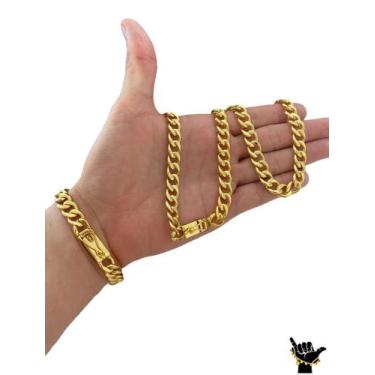 Imagem de Corrente Pitbull 10mm + Pulseira - Banhado a Ouro - Tojoia18K, 60cm