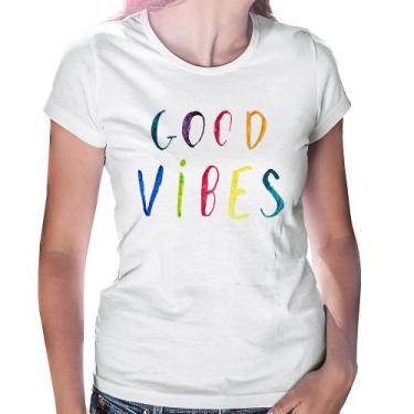 Imagem de Baby Look Good Vibes Cores - Foca na Moda, Branco, P