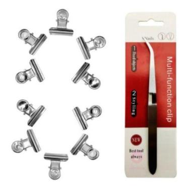 Imagem de Kit Pinça Unha Especial Curvatura C + 10 Presilias 2,5cm - oem