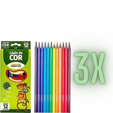 Imagem de Kit 3 Caixas Lápis De Cor 12 Cores Grande Leo Eco Atacado - Leotack