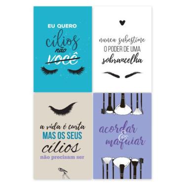 Imagem de Kit Placas Decorativas Maquiagem Frases 4un 20x30cm - Quartinhos