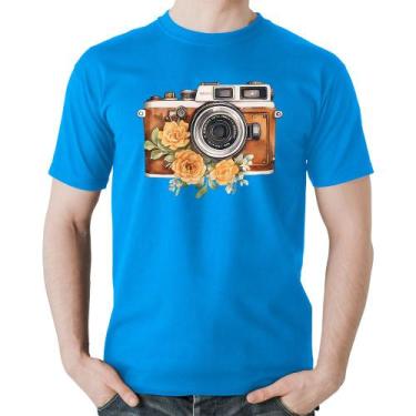 Imagem de Camiseta Algodão Máquina Fotográfica Vintage e Flores - Foca na Moda, 
