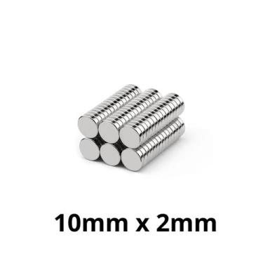 Imagem de Kit 100 Imã Neodímio Disco Magnético N35  10x2 mm Super Forte Potente 