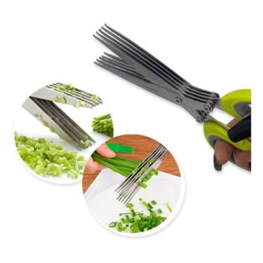 Imagem de Tesoura Para Picar Alimentos Temperos E Ervas 5 Lâminas Aço