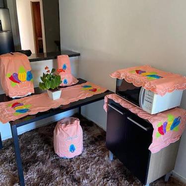 Imagem de Kit Para Cozinha Bordado Caral 6 Peças Lindíssimo Salmon - Nordesul Bo
