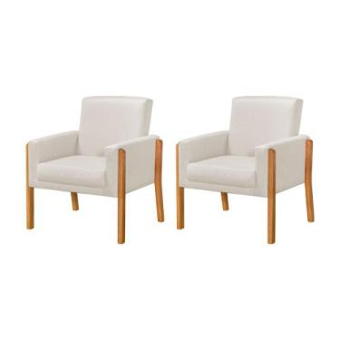 Imagem de Kit 2 Poltronas Sala de Espera Pés em Madeira Santorini Linho Crú - VI