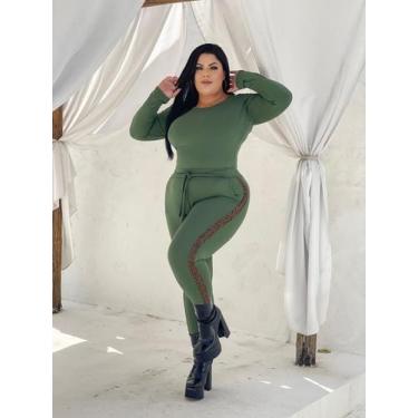 Imagem de Conjunto Plus Size Calça e Blusa Manga Longa Viés de Oncinha - luh may