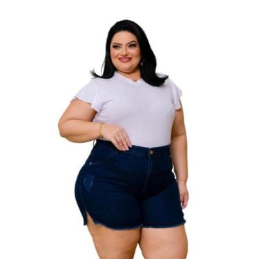 Imagem de Short Jeans Feminino Cintura Alta Elastano Bermuda Plus Size - Karha J