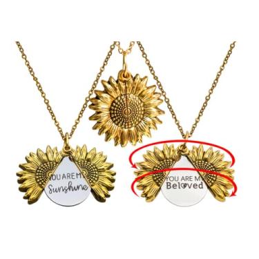 Imagem de Colar de girassol reversível You Are My Sunshine & You are my Beloved | Colar de girassol com corrente de 19,7 cm | Joias de girassol para mulheres | Presentes de mensagem oculta You Are My Sunshine,
