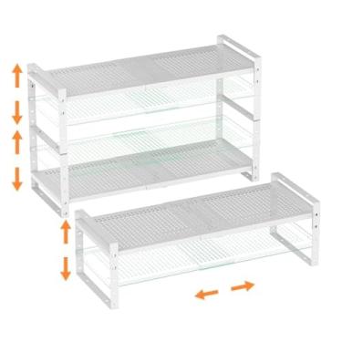 Imagem de Ipotive Porta-temperos expansível, organizadores empilháveis de prateleira, armazenamento de bancada, prateleiras de metal para balcão de cozinha. Resistente (3 pacotes/branco/grande)